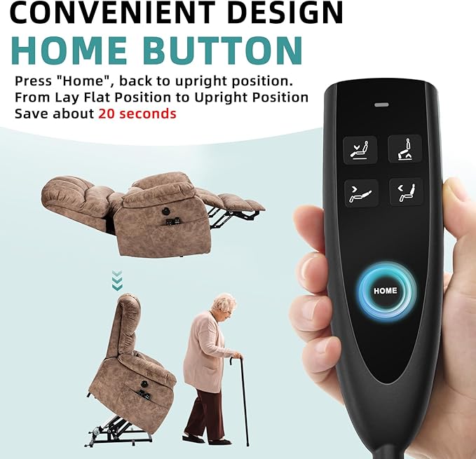 MEETWARM Large Dual Motor Power Lift Chair with Extended Footrest for Big Tall Elderly, Infinite Position Lay Flat Lift Electric Recliner, Heat Massage, Lumbar Pillow, USB & Type-C Ports, Plush Brown