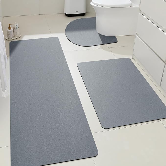 ACCUMTEK Ultra Thin Non-Slip Bath Mat Fit Under Door 3 Piece, Upgrade Backing Non Slip Bath Mat, Quick Dry Ultra Absorbent Bathroom Rugs, Machine Washable Bath Mats for Bathroom, Bathtub & Kitchen