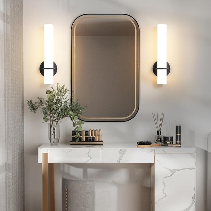 Wall Sconce Light - 15 inch Modern Black Bathroom Light Fixtures Wall Sconces Set of Two Dimmable LED Sconce Lighting, 15W 3000K Wall Light with Acrylic Shade for Bedroom Stairway Living Room