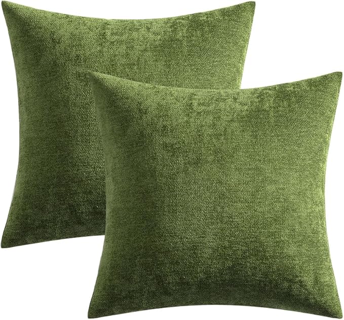 MIULEE Pack of 2 Moss Green Decorative Pillow Covers 20x20 Inch Soft Chenille Couch Spring Throw Pillows Farmhouse Cushion Covers for Home Decor Sofa Bedroom Living Room