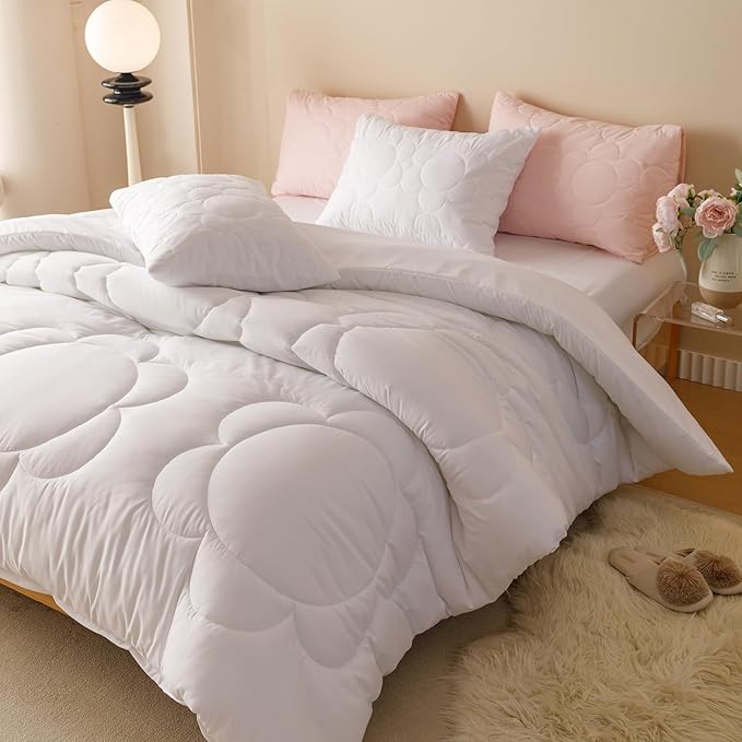 Luxlovery White Sunflower Comforter Set Cal King Women Bohemian White Bedding Set Boho Big Flowers Farmhouse Soft Elegant 3PCS Comforter Set California King