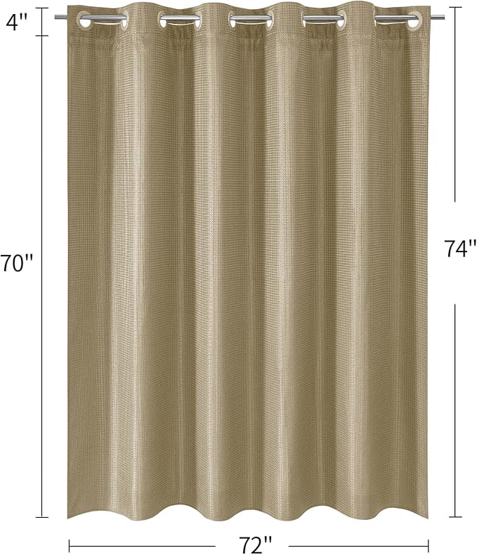 MitoVilla No Hooks Needed Beige Waffle Shower Curtain with Snap-in Liner, Modern Waffle Weave Heavy Duty Fabric Cloth Shower Curtain for Luxury Neutral Hotel Spa Bathroom Decor, 72 x 74, Beige/Khaki