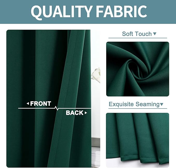 ChrisDowa Small Window Curtains for Kitchen and Bedroom - Grommet Short Thermal Insulated Room Darkening Curtains (2 Panels, Forest Green, 36 x 24 Inch)