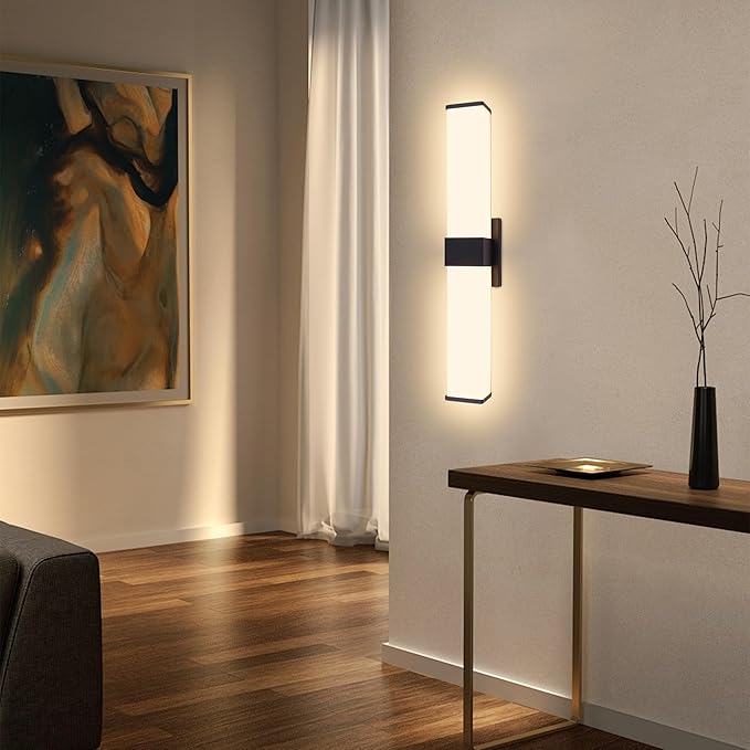 Kalium 24in Modern Wall Sconces, Dimmable Bathroom Vanity Lights, 3000K Warm White LED Indoor Sconces Lighting for Bathroom, Stairs, Living Room, Bedroom. Hardwired.