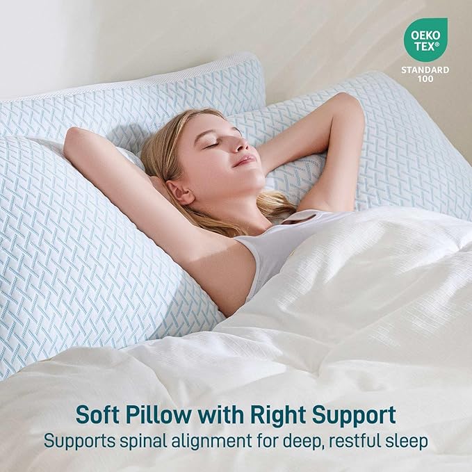Shredded Memory Foam Cooling Soft Pillows King Size Set of 2, Adjustable Hypoallergenic Hotel Quality Bed Pillow for Back, Stomach and Side Sleeper, Bamboo Viscose Cover, Oeko-TEX Certified