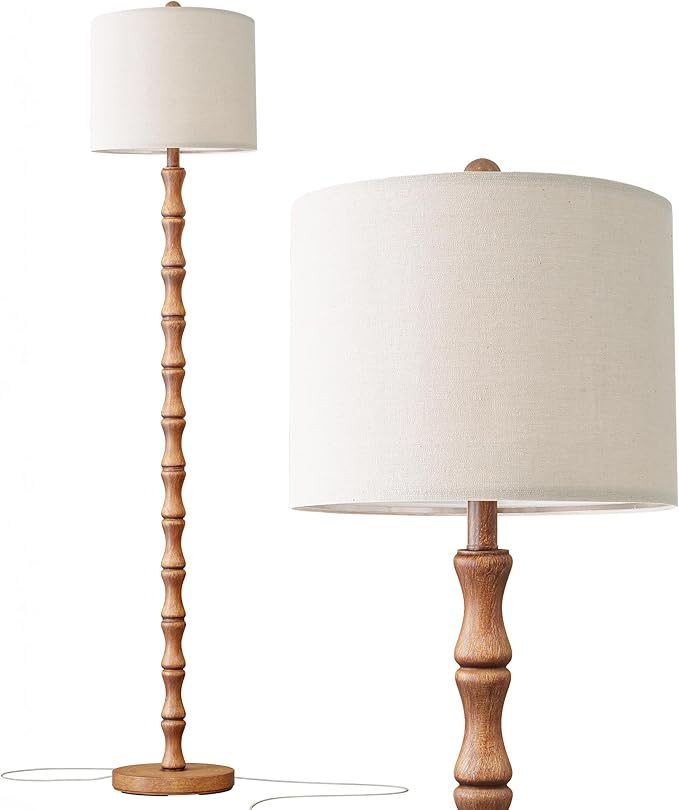 BOBOMOMO 62" Rustic Farmhouse Floor Lamp with Remote & Dimmable 9W Bulb, 3 Color Temperatures Tall Resin Standing Lamp, Retro Floor Lamp for Living Room, Bedroom, Office, Nursery, Reading Nock