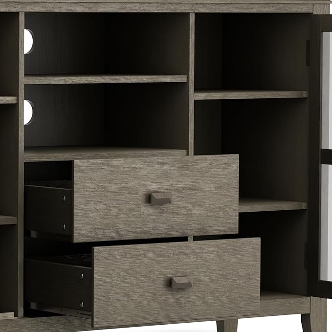 SIMPLIHOME Artisan SOLID WOOD 53 inch Wide Transitional TV Media Stand in Farmhouse Grey For TVs up to 60 inches for the Living Room and Entertainment Center