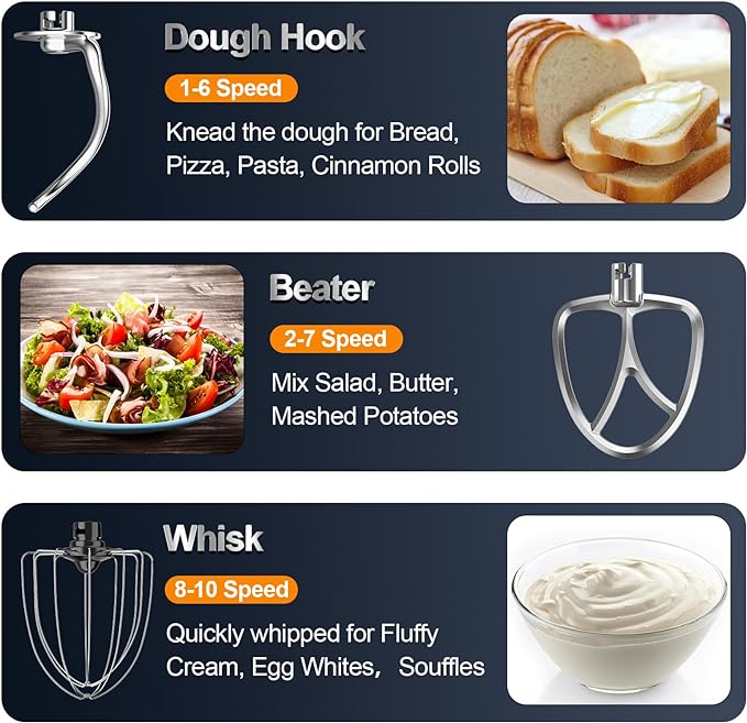 Stand Mixer, 6.5QT 10-Speed Tilt-Head Electric Stand Mixer, 3-In-1 Kitchen Mixer with Bowl, Dough Hook, Whisk and Beater, Food Mixer for Baking, Cake and Most Home Cooks, Pink