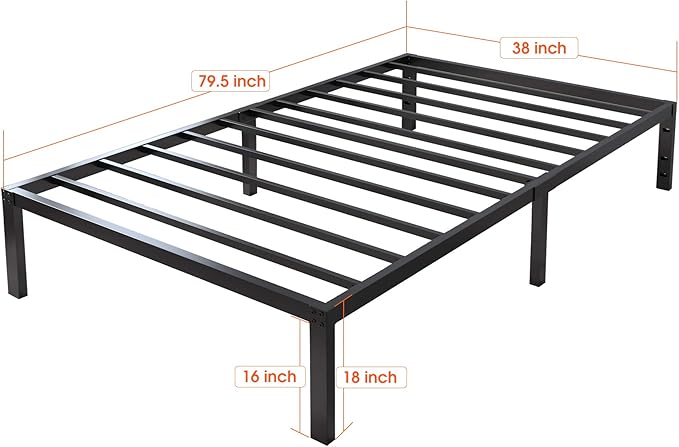 18 Inch Tall 3500lbs Heavy Duty Bed Frame Metal Platform/Maximum Storage/Mattress Foundation/Steel Slats Support/Noise Free/Box Spring Replacement,Twin XL