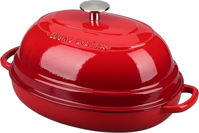 Enameled Oval Cast Iron Dutch Oven Pot with Lid, Bread Dutch Oven for Sourdough Bread Baking, 6QT, Red