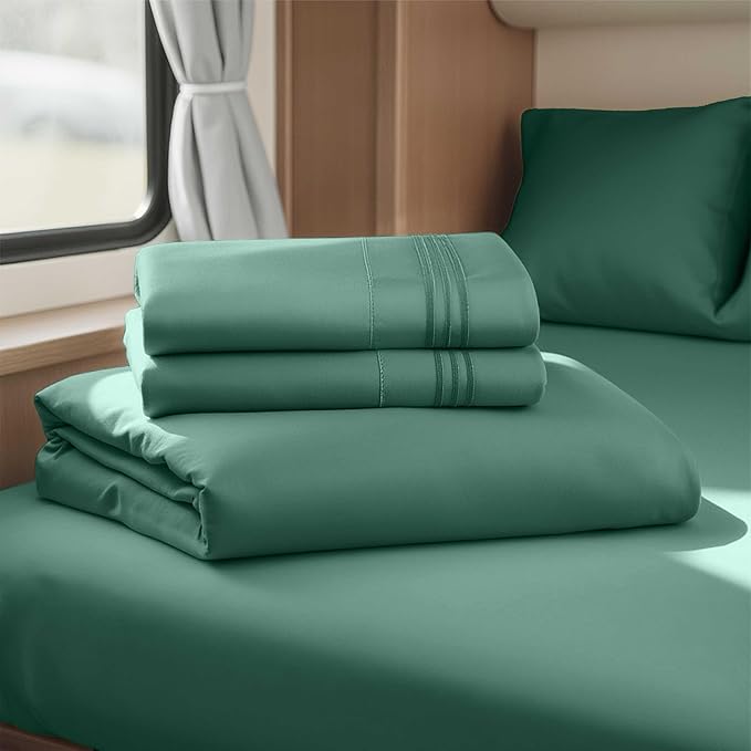 Clara Clark Bed Sheets, Premier 1800 Series 4 Piece RV Queen Sheet Set, Luxury Soft Sheets for RV Bunks, Short Queen - Forest Green