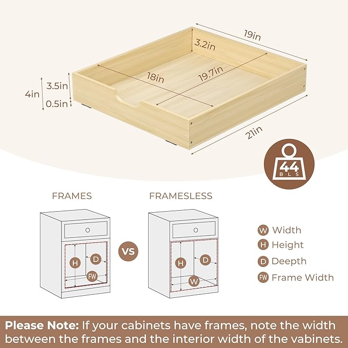 COOLBEBE Pull Out Cabinet Organizer, Soft Close Pull Out Drawers for Cabinets, 19" W x 21" D Solid Wood Slide Out Cabinet Drawers in Kitchen, Pantry, Bathroom, Bottom Assembly