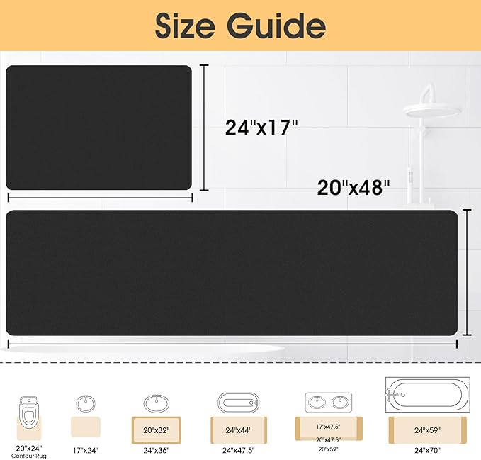 ACCUMTEK Ultra Thin Non-Slip Bath Mat Fit Under Door 2 Piece, Upgrade Backing Non Slip Bath Mat, Quick Dry Ultra Absorbent Bathroom Rugs, Machine Washable Bath Mats for Bathroom, Bathtub & Kitchen