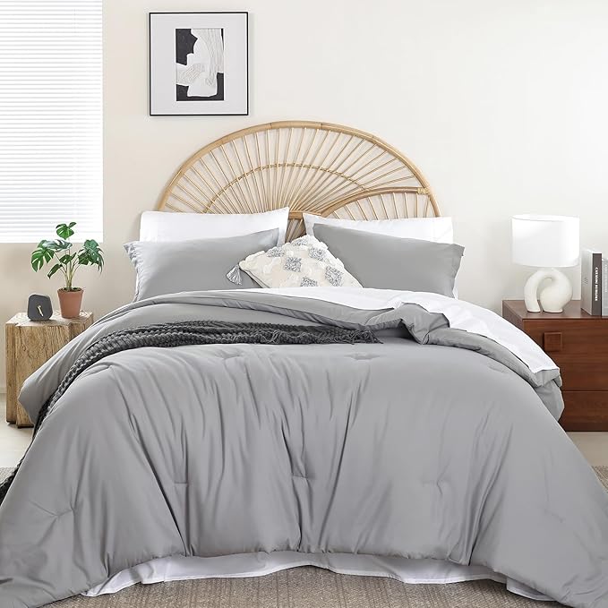 weigelia Twin Comforter Set Microfiber 5 Pieces Grey Twin Bedding Set All Season Soft Lightweight Comforter Set Bed in a Bag Twin Set with Comforters, Flat & Fitted Sheets, Pillowcases & Shams