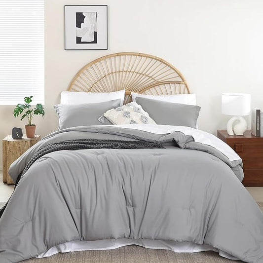 weigelia Twin Comforter Set Microfiber 5 Pieces Grey Twin Bedding Set All Season Soft Lightweight Comforter Set Bed in a Bag Twin Set with Comforters, Flat & Fitted Sheets, Pillowcases & Shams