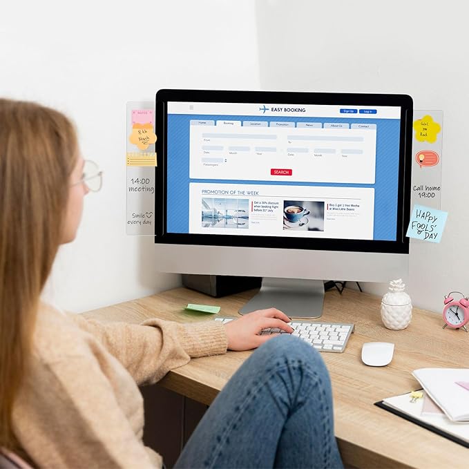 DOLLAR BOSS Monitor Memo Boards for Computers 2 Pcs Office Desk Accessories 11" x 3.1" Transparent Acrylic Monitor Side Panel Multifunction Message Board Screen Note Holder for Office Home Work Desk