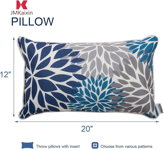 Pack of 2 Patio Lumbar Pillows, 12"x20" Fade Resistant Outdoor Waterproof Lumbar Pillow with Inners, Decorative Garden Lumbar Cushions for Home Patio Terrace Sofa Use