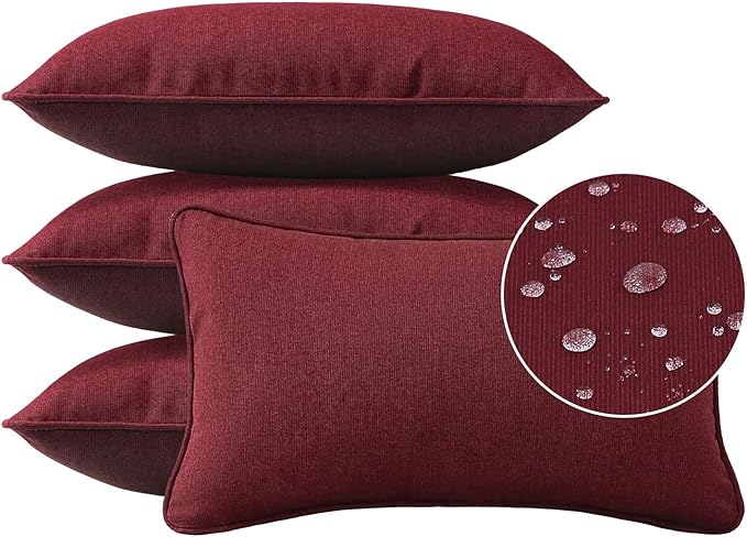 Sunbrella Decorative Outdoor Water Repellent Throw Pillows with Inserts, Set of 4, 20" x12" Pillows for Patio, Backyard, Bed, Couch, and Patio Furniture, Spectrum Ruby