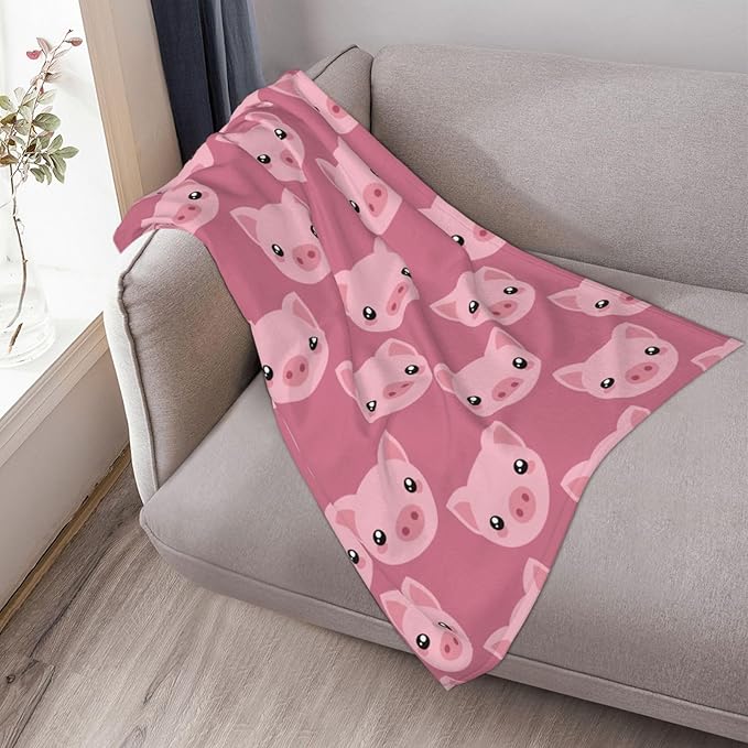 Flannel Fleece Throw Blanket, Cute Cartoon Pig Lightweight Throw Blanket, Travel Blanket Cozy Plush Warm Blankets with 18x18 Inch Pillowcase for Bedroom Living Rooms Sofa Beds Office 50x40 Inch
