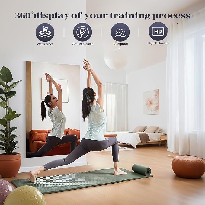 Frameless Mirror, 55" x 36" Frameless Bathroom Mirror, Large Vanity Wall Mirrors Home Gym Tempered Glass Mirror for Over Sink, Yoga Studio, Bedroom, Living Room