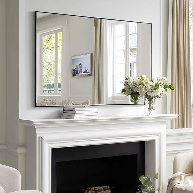KOCUUY Black Bathroom Mirror, 55x36 Large Wall Mirror with Aluminum Frame, Black Rectangle Mirror Modern Home Decor for Bathroom, Living Room, Farmhouse, Entryway, Hang Horizontal/Vertical