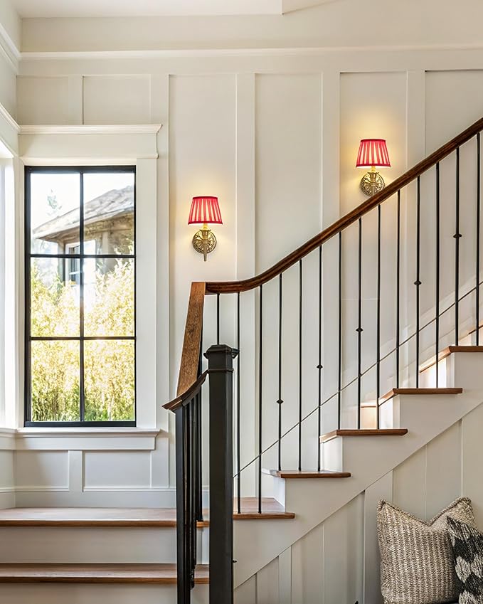 KDG Cordless Wall Sconces Set of 2, Small Wireless 5200mAh Rechargeable Battery Fabric LED Wall Lamps, Portables Lightings for Wall Painting, Living Room, Bedroom, Hallway, Gifts, Night Light (Red)