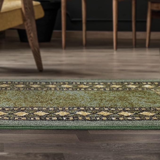 Antep Rugs Alfombras Modern Bordered 2x4 Non-Skid (Non-Slip) Low Profile Pile Rubber Backing Kitchen Area Rugs (Green, 2'3" x 4')