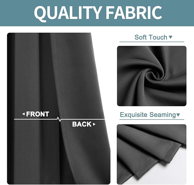 ChrisDowa Small Window Curtains 50 inches Long for Bedroom - Grommet Short Thermal Insulated Room Darkening Curtains for Kitchen (2 Panels, Dark Grey, 29 x 50 Inch)
