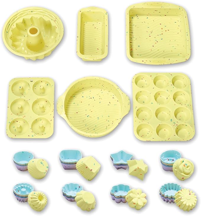 46PCS Silicone Bakeware Set Cake Molds Set For Baking, Including Baking Pan, Cake Mold, Cake Pan, Toast Mold, Muffin Pan, Donut Pan, And Cupcake Mold Silicone Baking Cups Set