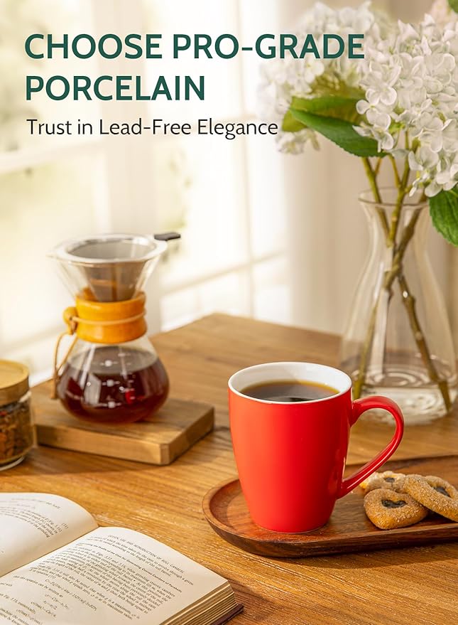 Sweese Porcelain Coffee Mugs - 16 Ounce (Top to the Rim) for Coffee, Latte, Tea, Cocoa, Set of 4, Red