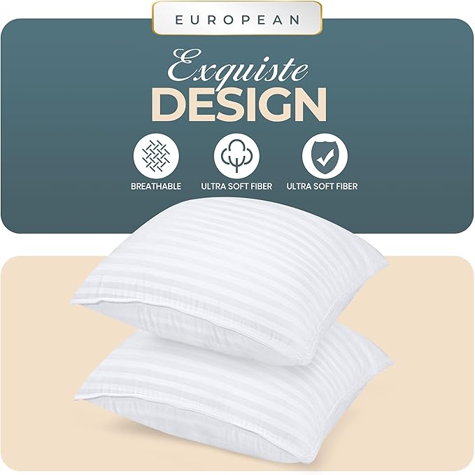 Utopia Bedding Bed Pillows for Sleeping European Size (White), Set of 2, Cooling Hotel Quality, for Back, Stomach or Side Sleepers