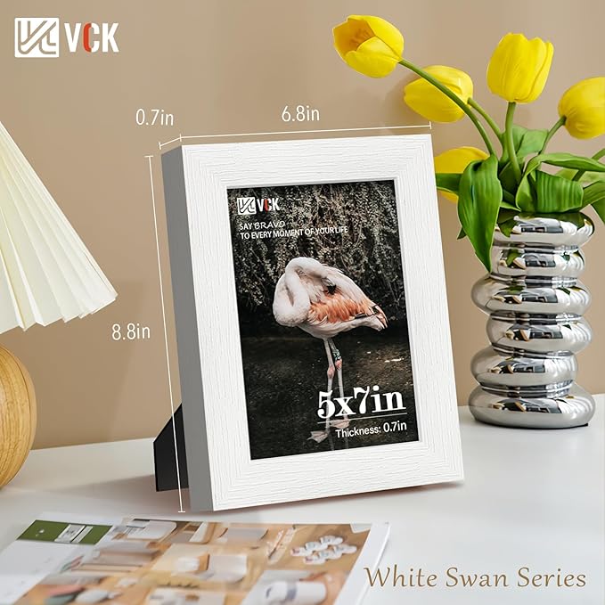 VCK 5x7 Picture Frame, White Wooden Photo Frames for Wall Hanging Gallery or Tabletop Display, 1 Pack