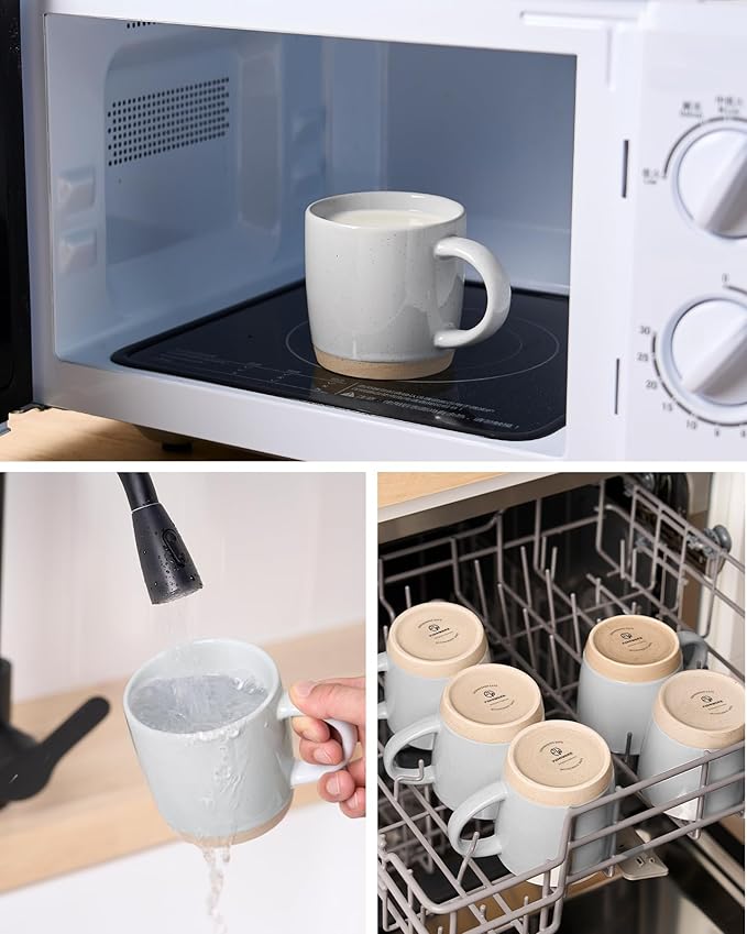 famiware Coffee Mugs for 6, 13 oz Mug Set, Dringking Cup with Handle for Coffee, Tea, Cocoa, Milk, Milkyway serise, Ligth Gray