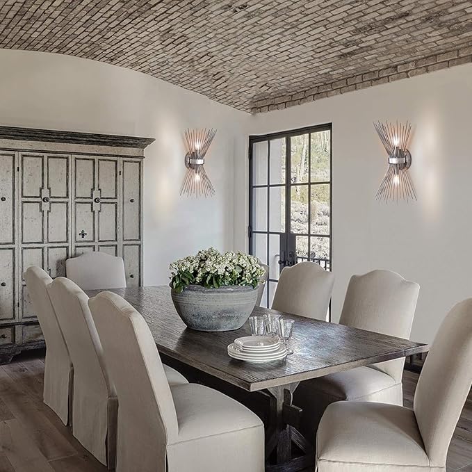 EDISLIVE 2-Bulb Vanity Light Mid-Century Modern Starburst Wall Sconce Lamp Sunburst Sconce Wall Light for Powder Room Bedroom Bathroom