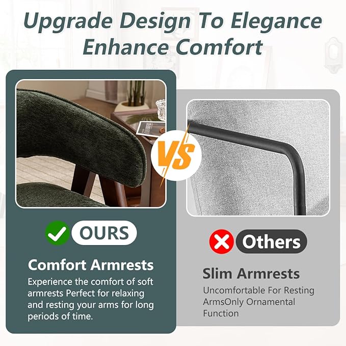 Kidol & Shellder Mid Century Accent Chair Set of 3 Comfy Fabric Modern Living Room Bedroom Chairs Upholstered Lounge Reading Armchair with Thicken Seat Cushion Wood Frame （Green）