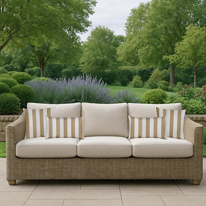 RSH DECOR: Sunbrella Square Throw Pillows Set of 4 | 17" x 17" | Water and Fade-Resistant Performance Fabric | Outdoor Pillow Covers with Down-Alternative Inserts | Maxim Heather Beige