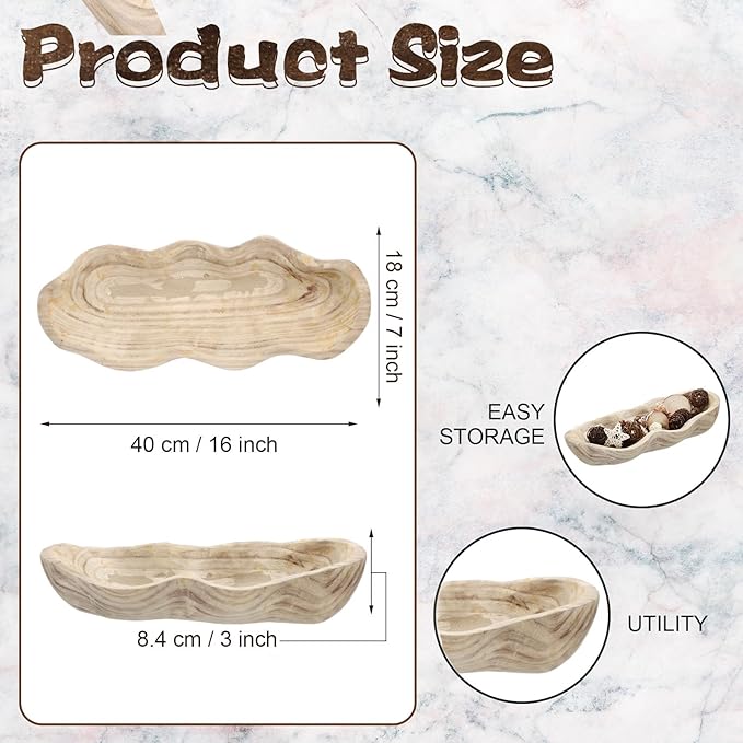 Nuogo 1 Pack 16 Inch Wavy Live Edge Dough Bowl Large Size Wood Rustic Dough Bowl Decorative for DIY Farmhouse Home Supplies Kitchen Decoration(Light Color)