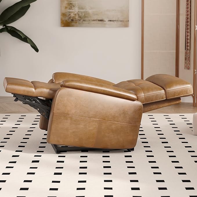 Claiks Zero Gravity Recliner Chair, Oversized Reclining Chair for Adults, Adjustable Electric Reclining Sofa Lounge with USB&Type-C Ports, Side Pocket, for Living Room, PU Leather, Brown