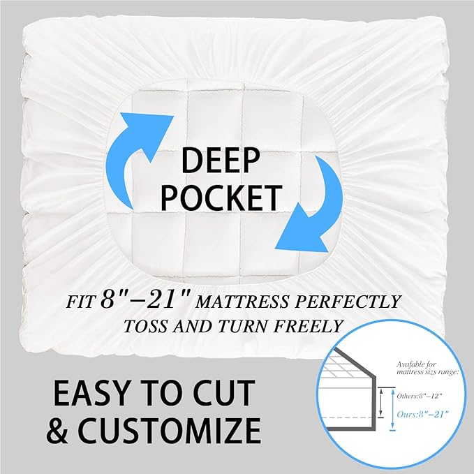 CYMULA Queen Mattress Topper for Back Pain - Extra Thick Cooling Mattress Pad Cover for Queen Size Bed - Soft Mattress Protector Pillow Top with 8-21 Inch Deep Pocket 3D Snow Down Alternative Fill