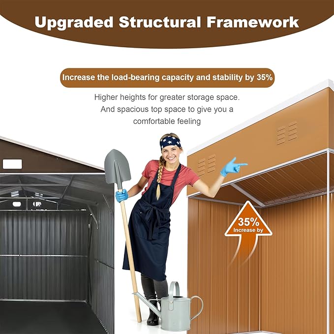 8x4 FT Outdoor Storage Shed, Metal Tool Storage with Updated Frame Structure, Vertical Outside Storage Building, Ventilation, Sloped Roof, Metal Garden Shed for Backyard, Lawn, Patio (8x4 FT)