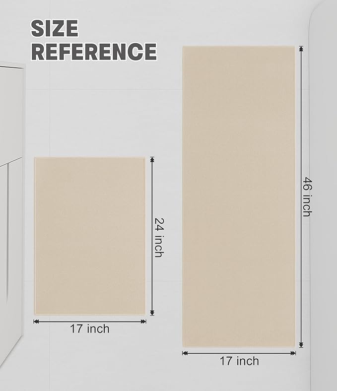 YIHOUSE Bathroom Rug Sets 2 Piece, Ultra Thin Bath Mat Fit Under Door, Quick Dry Absorbent Bath Mat for Bathroom Non Slip Machine Washable Floor Mat (Beige, 2 Piece)