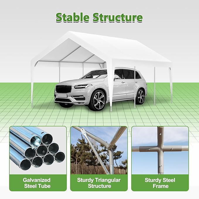 13x20 ft Heavy Duty Carport with Removable Sidewalls & Roll-up Windows, Portable Garage Tent with Doors, All-Season Outdoor Canopy Shelter for Car, Truck, Boat, White
