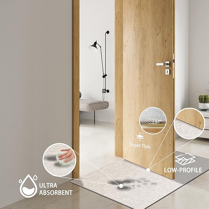 Yancorp 3'x5'Ultra Thin Big Bathroom Rugs,Low Profile Bath Mat Non Slip Fit Under Door Absorbent Shower Rug Washable Large Indoor Door Mat