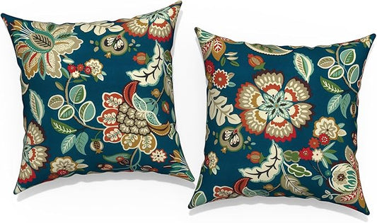 Outdoor Throw Pillow Covers 18”x18”, Decorative Pillow Covers for Patio Furniture, Modern Cushion Cases for Garden Couch Home Sofa Bed Office Chair, Pack of 2,Peacock Blue
