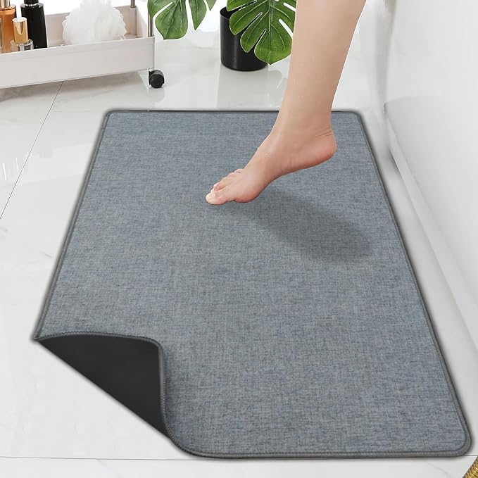 Yancorp 2'x3'Super Thin Gray Bathroom Rugs,Low Profile Grey Bath Mat Non Slip Fit Under Door Absorbent Shower Rug Washable Indoor Door Mat