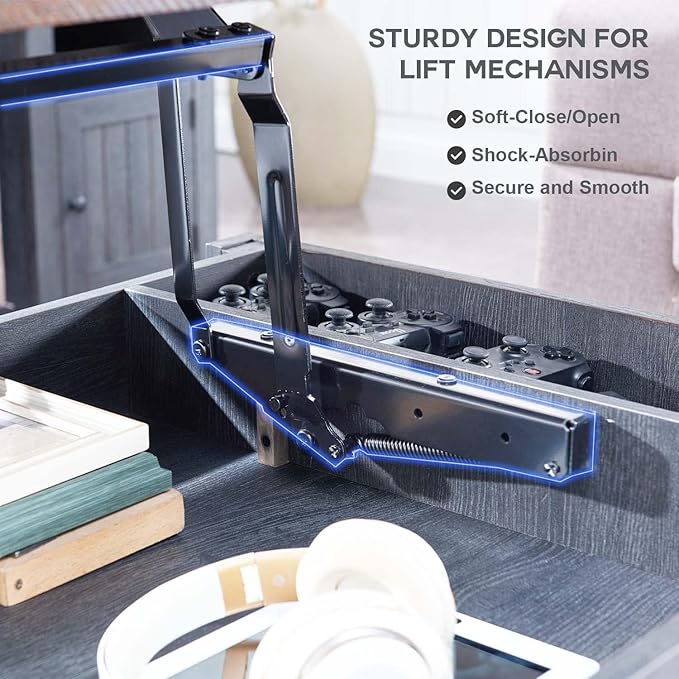 48" Lift Top Coffee Table, Farmhouse Cocktai with Sliding Groove Barn Door, Rustic Wood Center Table w/Double Storage Spaces for Living Room, Dark Grey