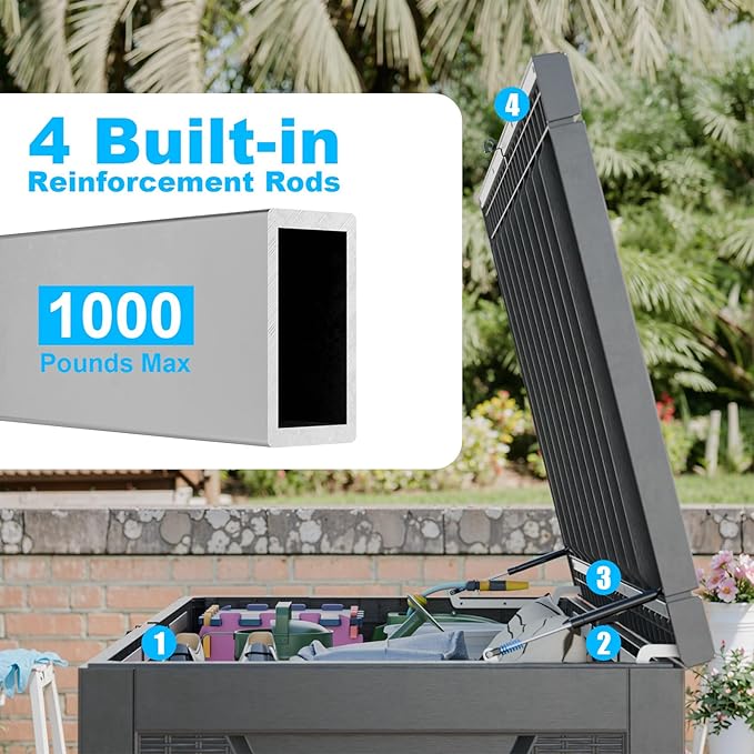 260 GallonOutdoor Storage Box,Resin Deck Boxes Waterproof, IndoorOutdoor Bin for Package Delivery, Patio Cushions, Gardening Tools, Lockable, UV Resistant