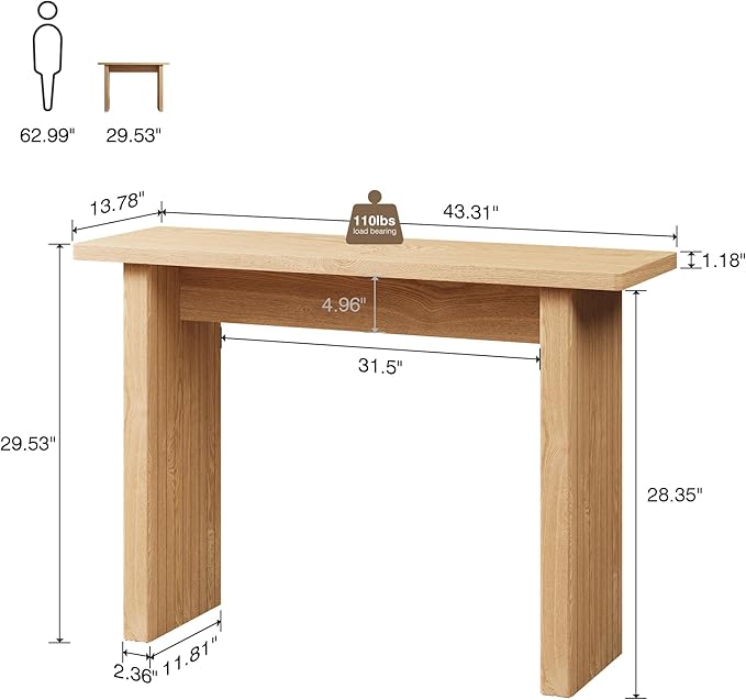 Fluted Entryway Console Table, Wooden Rectangular Sofa Table for Entrance, Narrow Wood Entryway Small Long Entry Table for Hallway, Living Room (Natural)