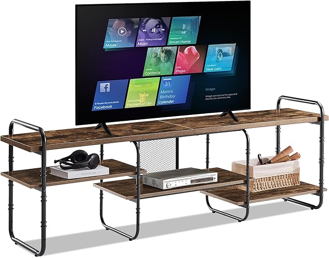 VECELO TV Stands up to 65 Inch,Entertainment Center/Media Console Table with Adjustable Storage Shelves for Living Room/Bedroom,