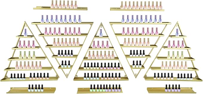 10PCS Triangular Nail Polish Racks, Metal Wall-Mounted Display Rack for Nail Polish Bottles, Lipstick Perfume Wall Shelf Essential Oil Organizer for Home Spa Nail Salon Shop